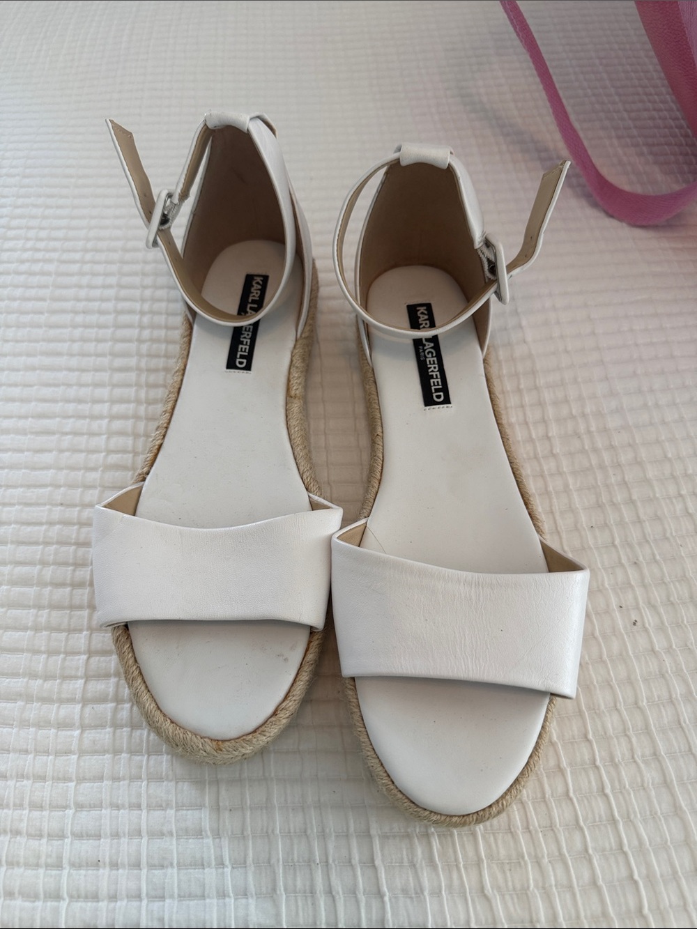 Karl Lagerfeld White Espadrille Ankle-Strap Sandals